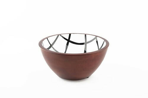 Serving Bowl Wooden B&W Checks