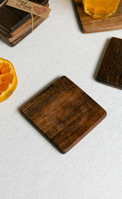 Solid Walnut Wood Square Coasters (Set of 4)