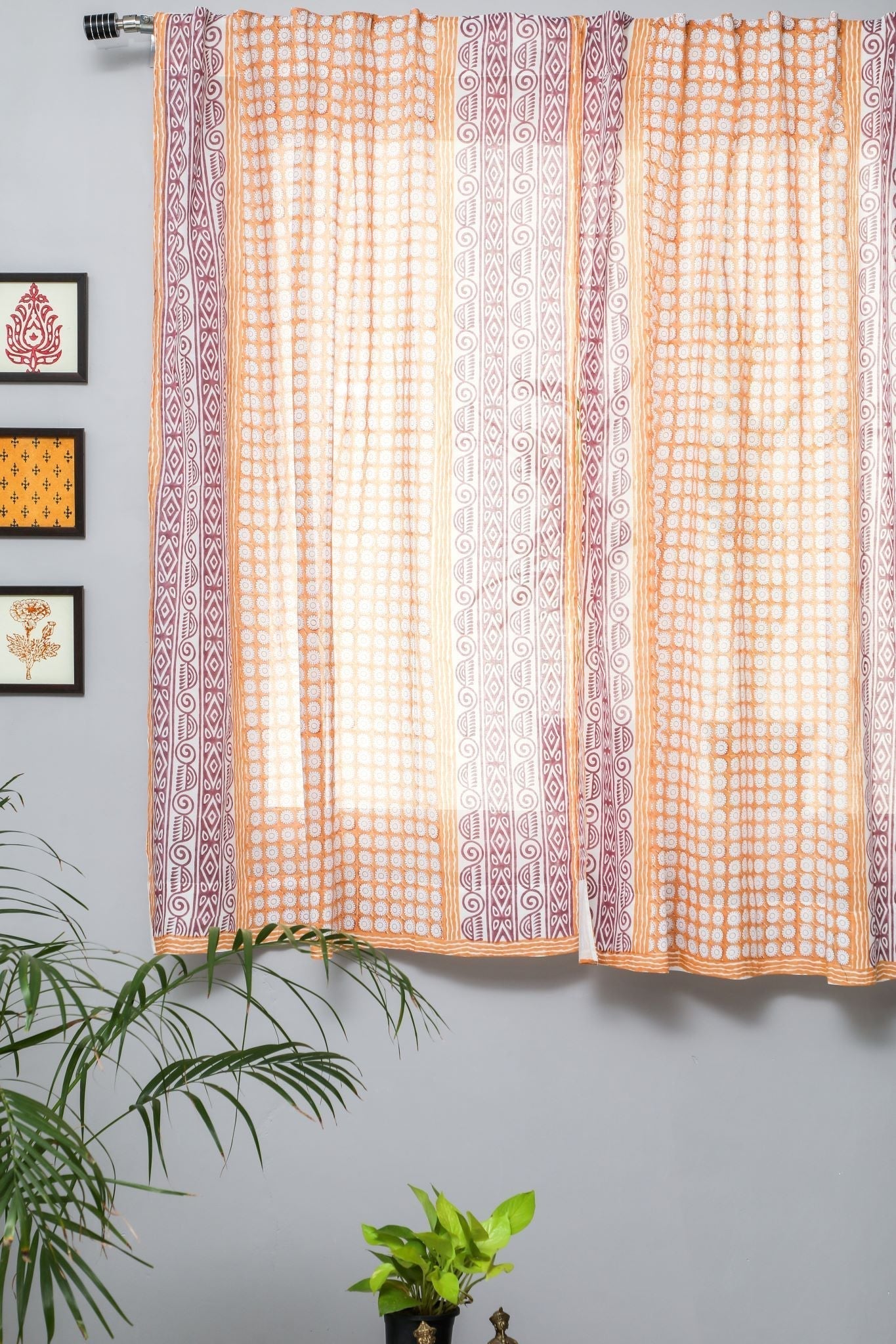 Harvest sun Handblock Printed Cotton Window Curtain