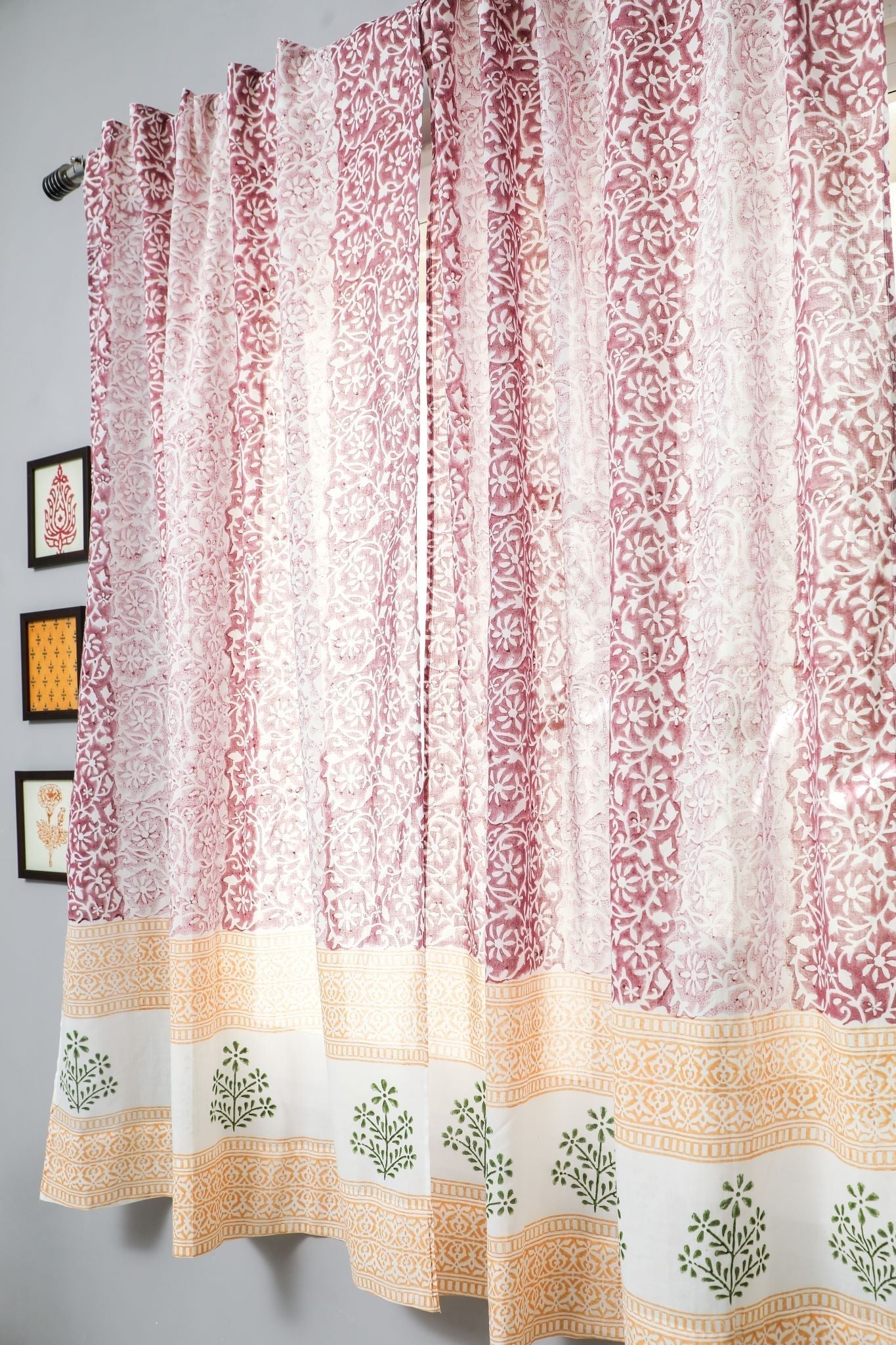 Heavenly Homeland Handblock Printed Cotton Window Curtain