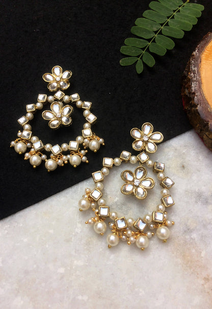 Kundan Flower Chandbali Earrings