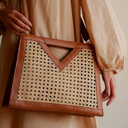 Rattan Weave Tan Sling/ Tote