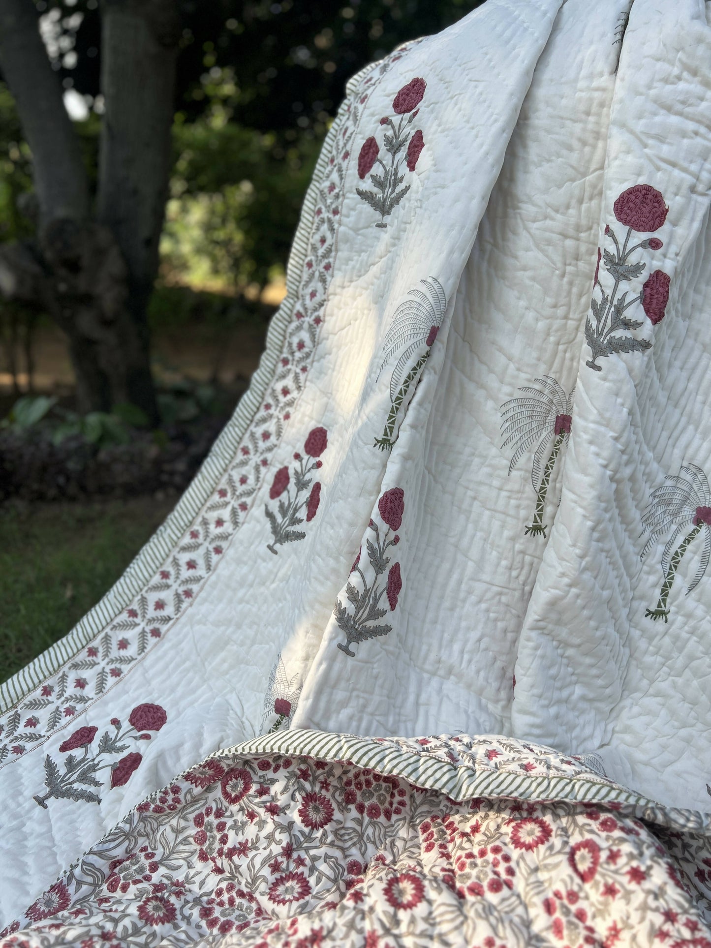 Reversible Hand Block Quilt | Poppy Motifs