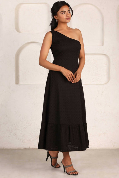 Midnight One Shoulder Schiffly Dress