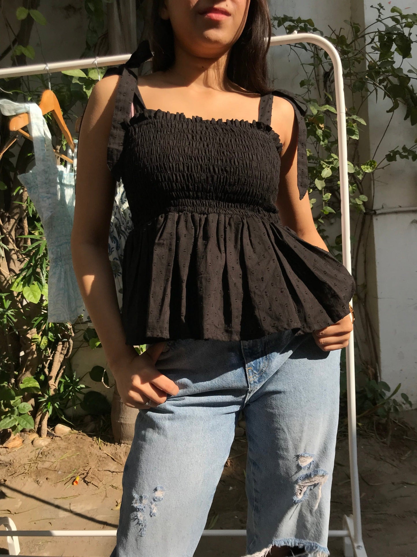 Black Reha Peplum Top