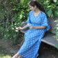 Mousha Blue Hand Block Printed Ankle Length Cotton Kaftan