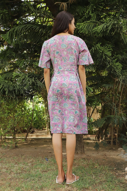 Fair Orchid Hand Block Cotton Frill Dress