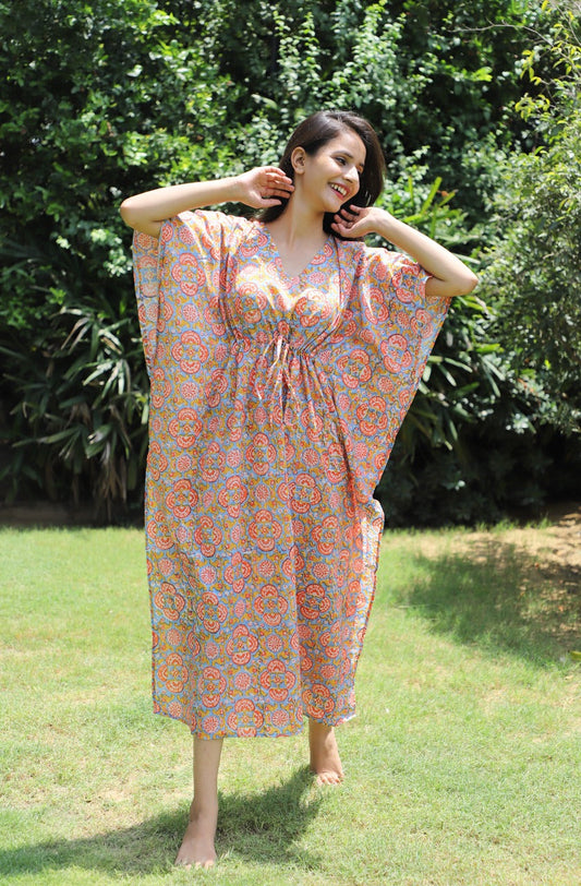 Simple Pleasures Hand Block Printed Cotton Ankle Length Kaftan