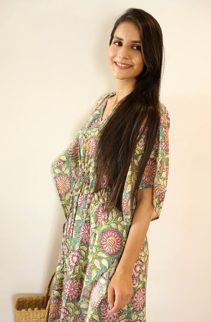 Siya Hand Block printed Cotton Ankle length Kaftan