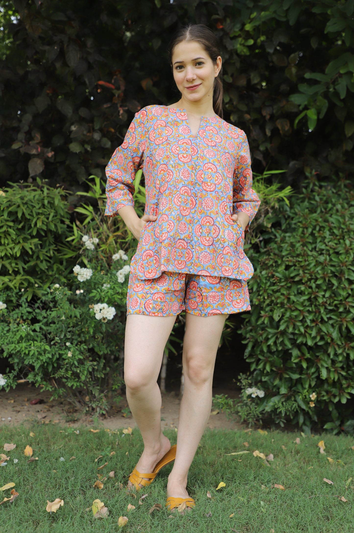 Mausam Comfy Hand Block Printed Cotton Kurta Shorts Set