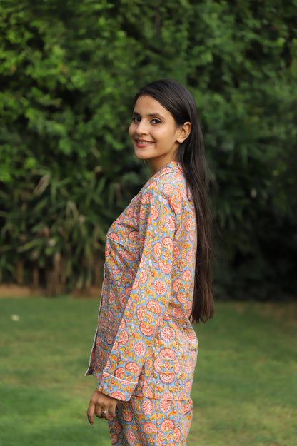 Kesari Hand Block Printed COTTON Full Jammies Set