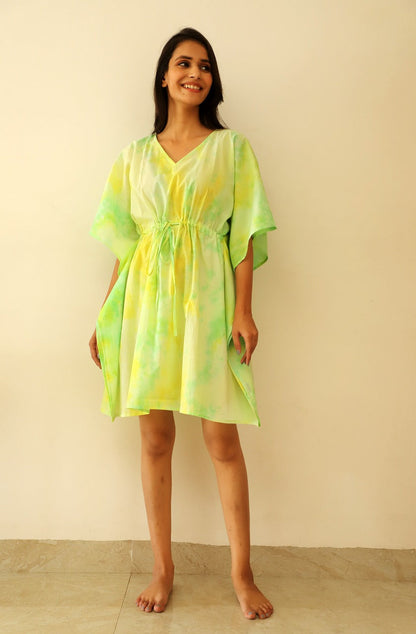 Marigold Tie Dye Short Kaftan Dress