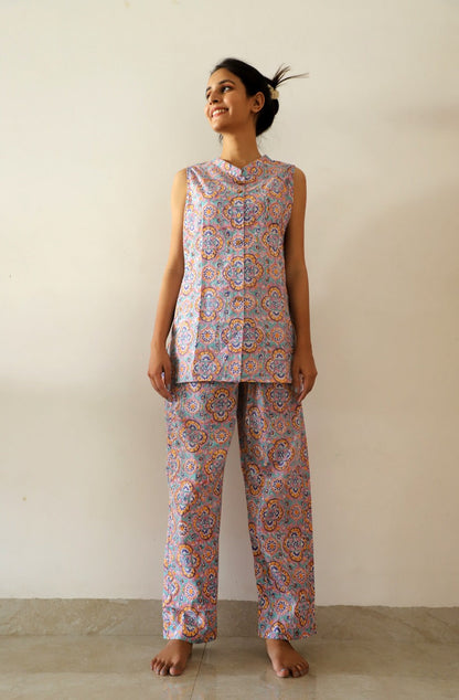 London Vacay Hand Block Printed Top pj set - 2pc