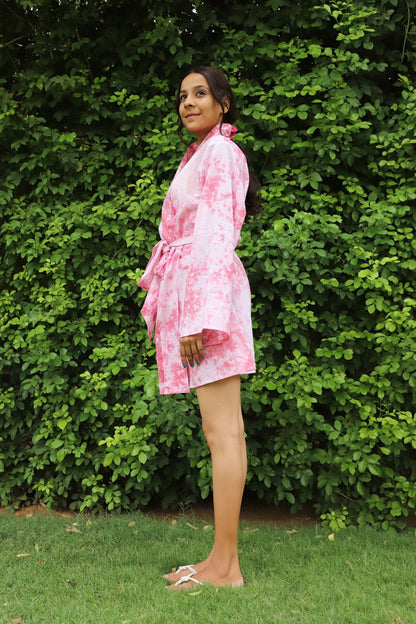 Flamingo Tie Dye Robe With Cotton Belt