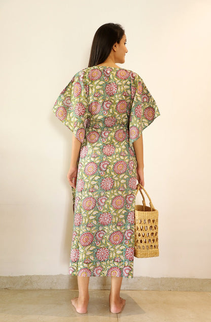 Siya Hand Block printed Cotton Ankle length Kaftan