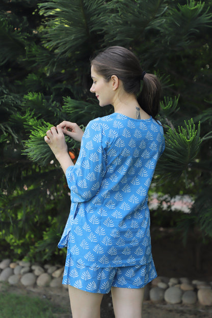 Love-in-a-mist Hand Block Printed Cotton Kurta Shorts Set