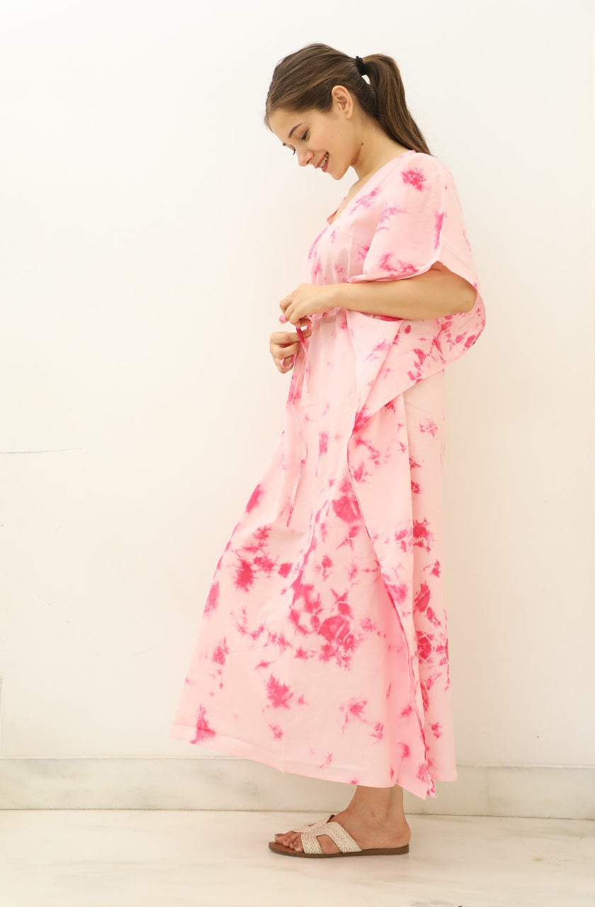 Contemporary Tie Dye Organic Cotton Ankle Length Kaftan