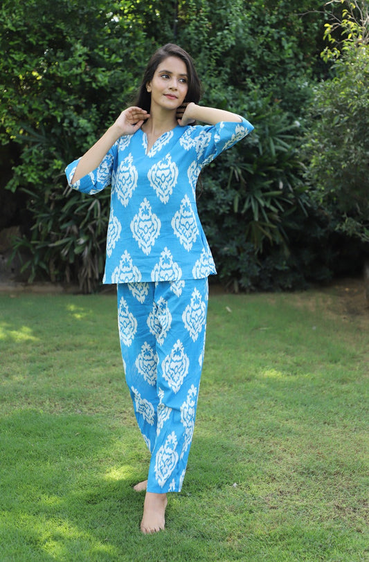 Belly Flop Ikat Print Cotton Kurta Jammies 2 pc set