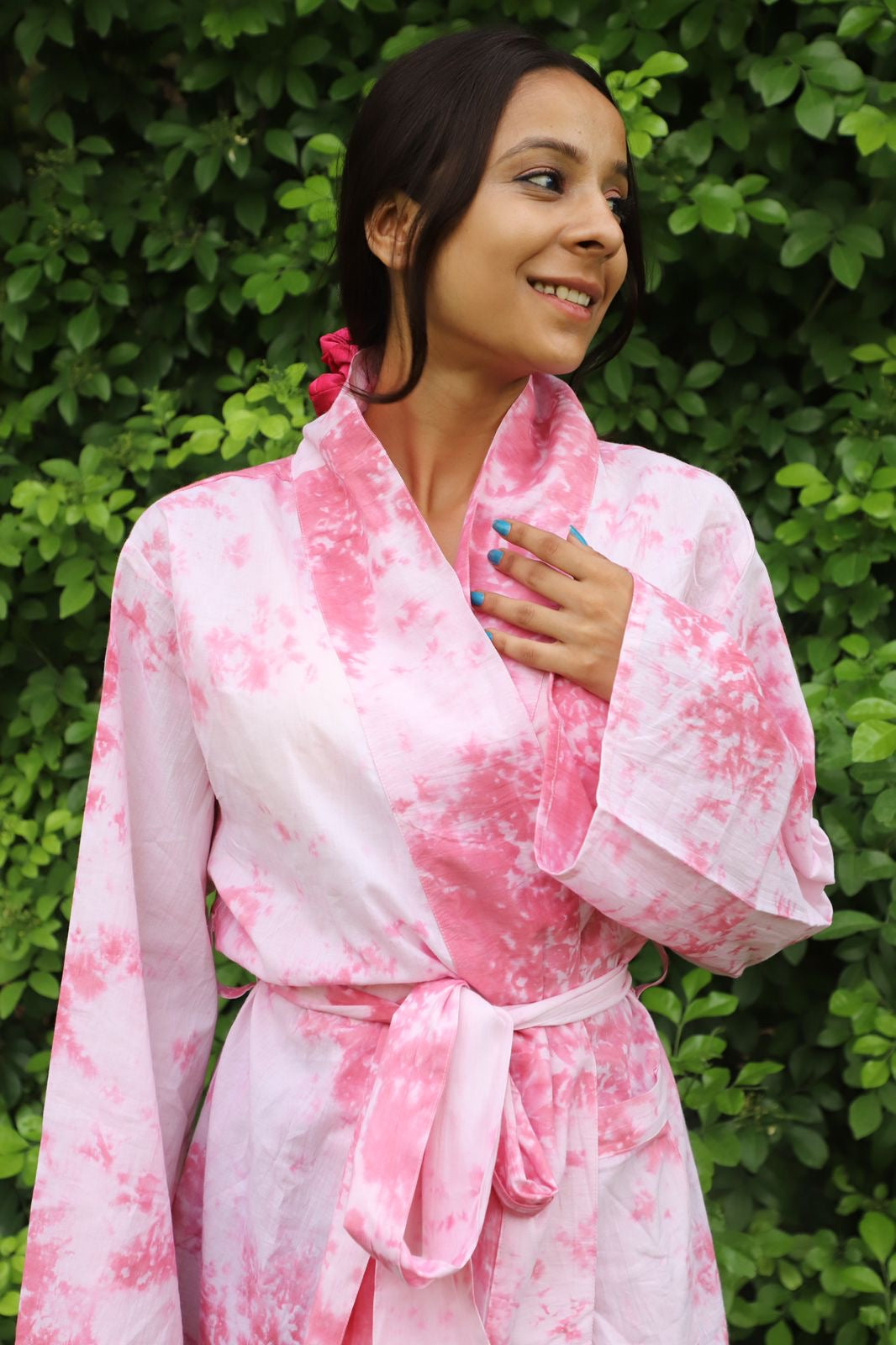 Flamingo Tie Dye Robe With Cotton Belt