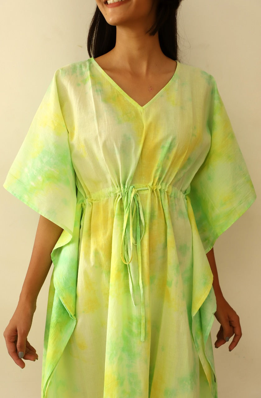 Marigold Tie Dye Short Kaftan Dress
