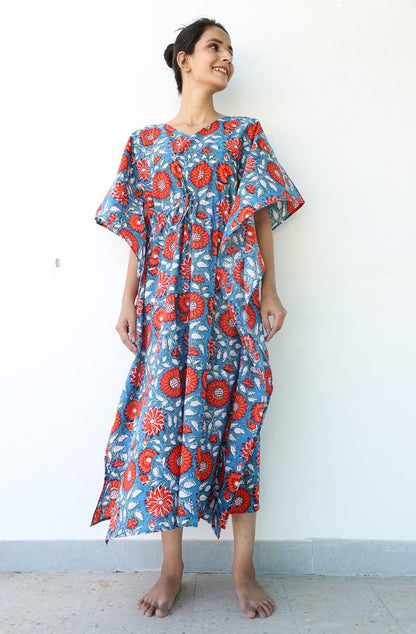 Jaipur Love Hand Block Printed Long Ankle Length Kaftan