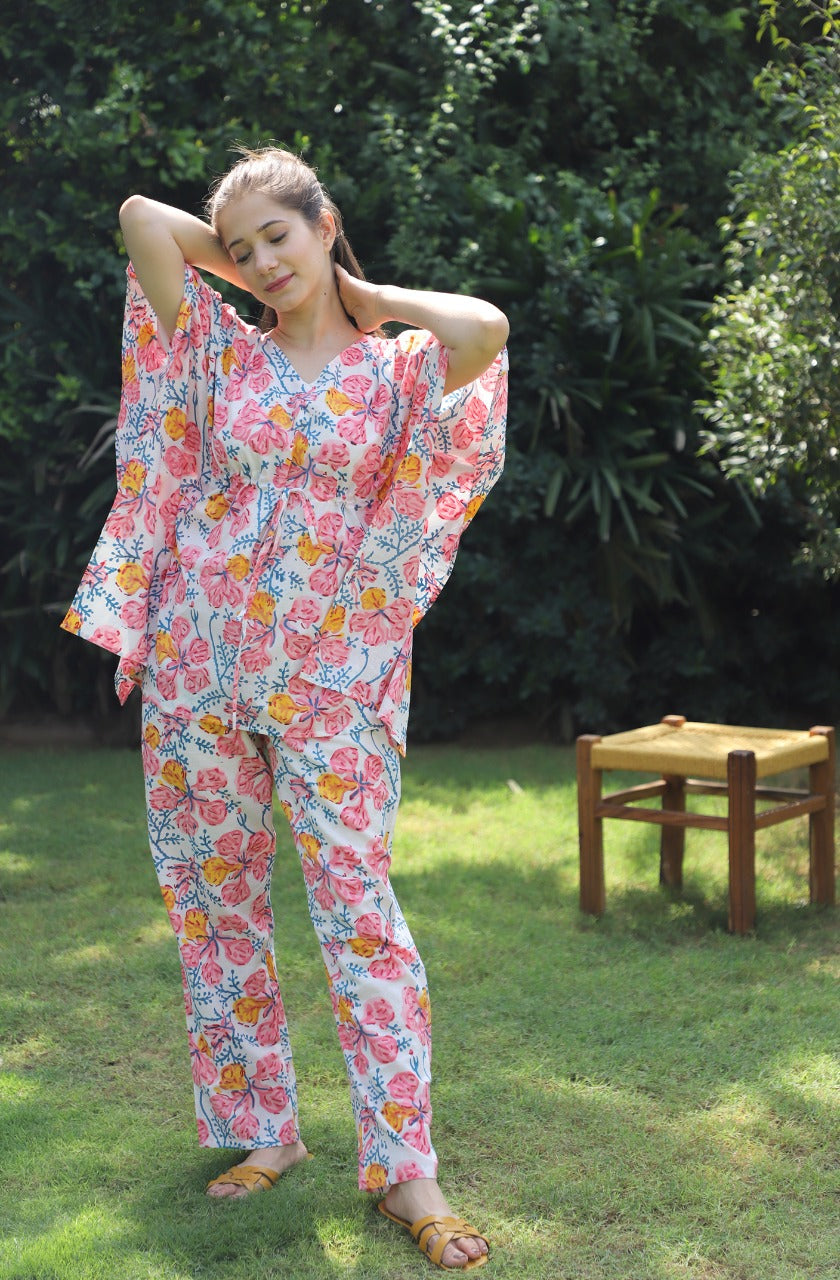 Cotton Daytime Hand Block printed Kaftan Jammies