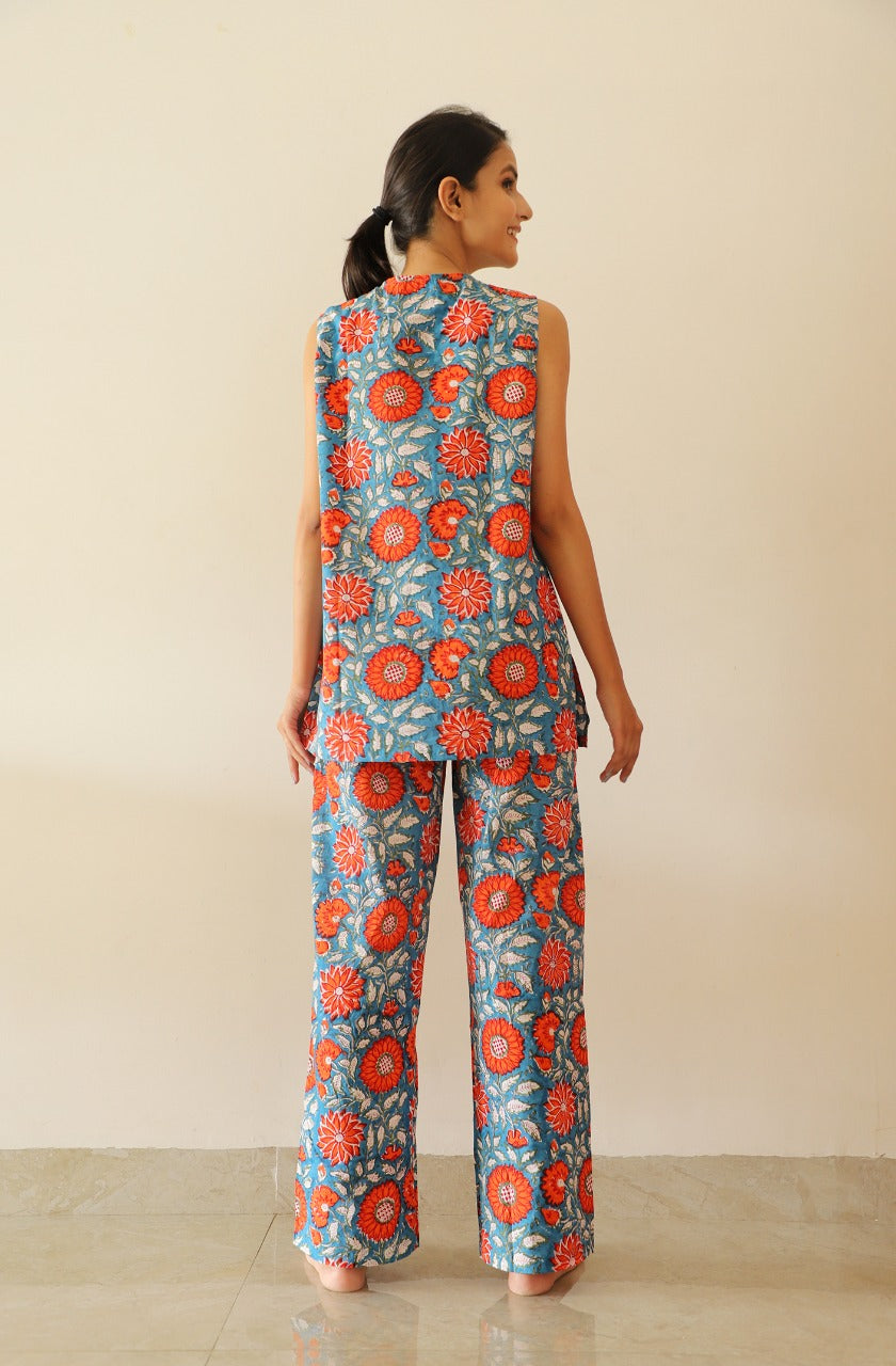 Diana Hand Block Printed Top Pj set - 2pc