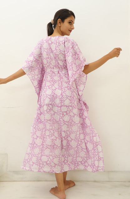 Poppy Hand Block Printed Cotton Ankle Length Kaftan