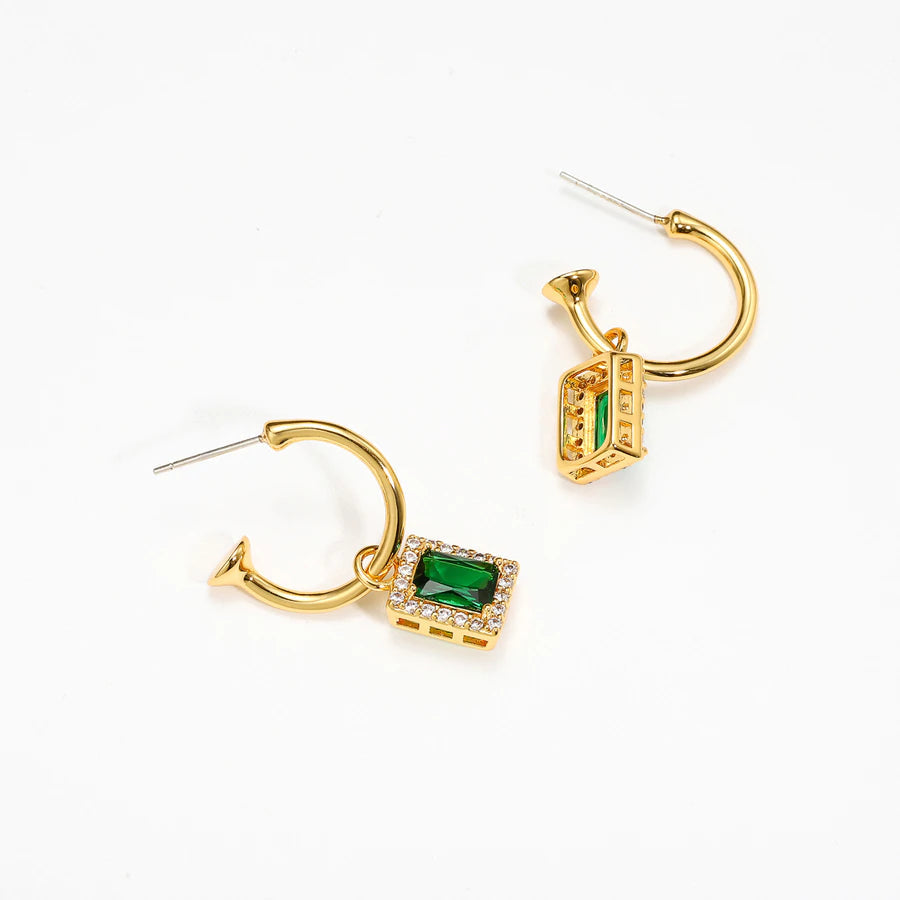 Green Baguette Earrings