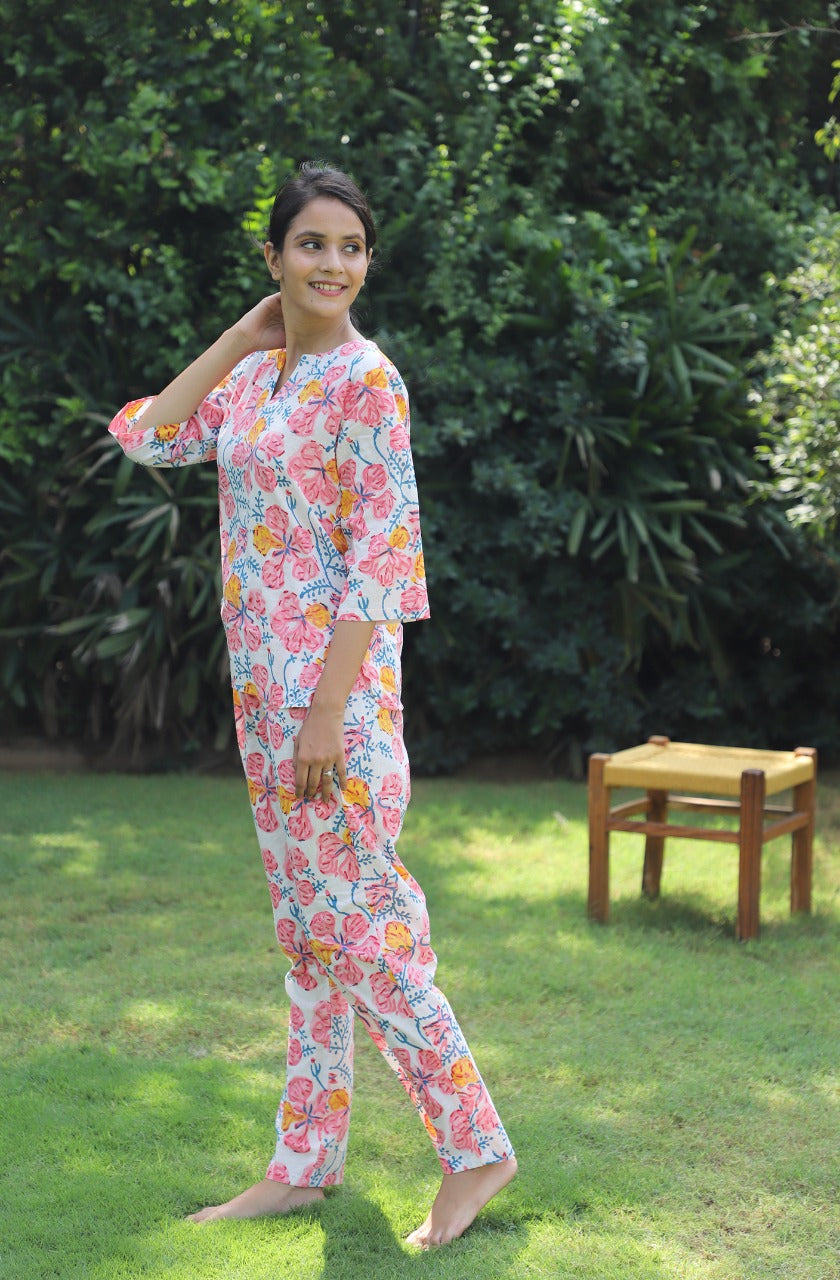 It's Bloomin' Hand Block Printed Cotton Kurta Jammies 2 pc SET