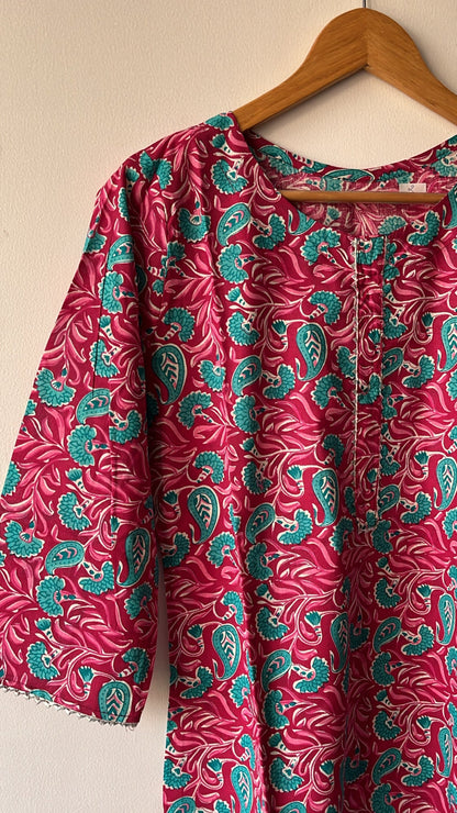 Long Cotton Kurta - Magenta