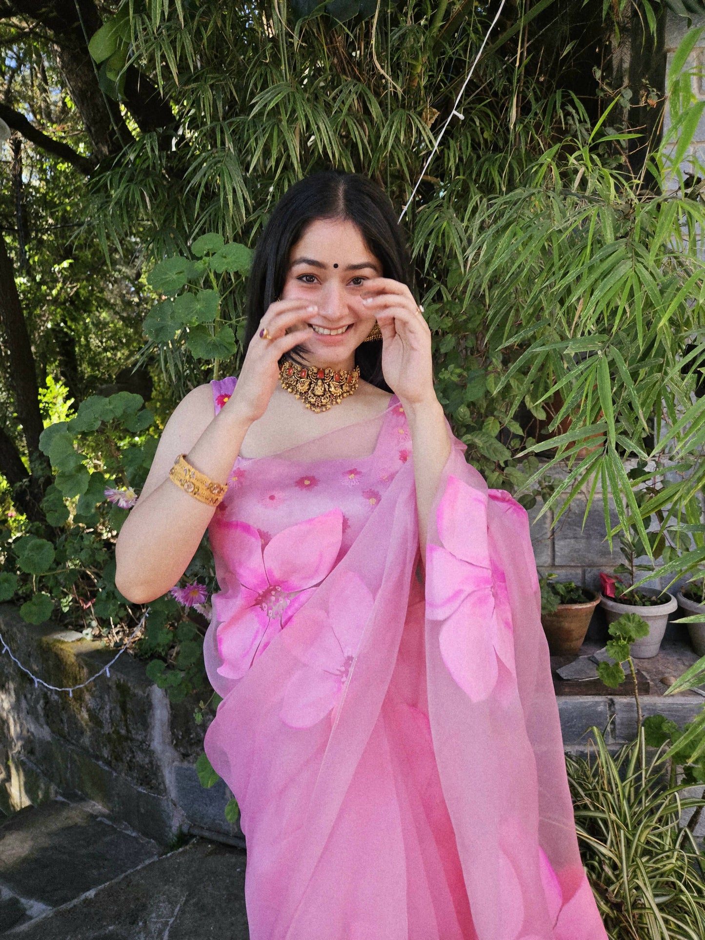 Jasmine Hand Painted Pink Saree