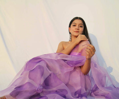 Stella Organza Saree In Lavender