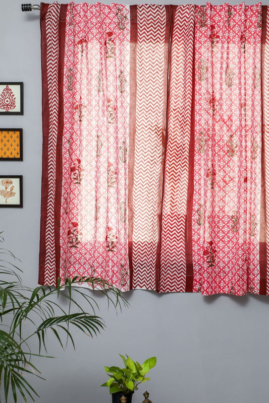 Jade Rose Handblock Printed Cotton Window Curtain