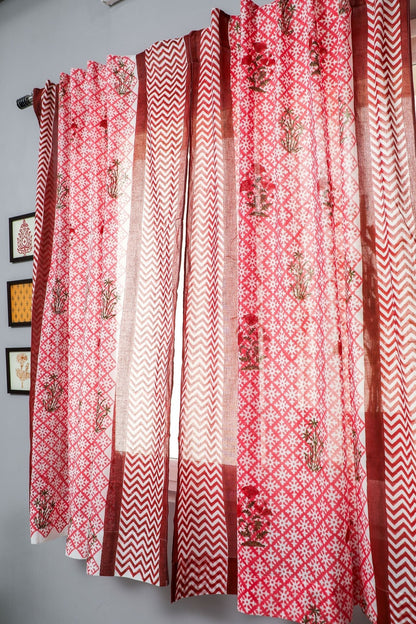 Jade Rose Handblock Printed Cotton Window Curtain