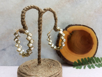 Kundan Square Hoop Earrings