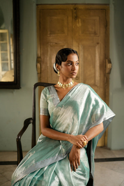 Empress Of The Ocean Mulberry silk Tissue Saree