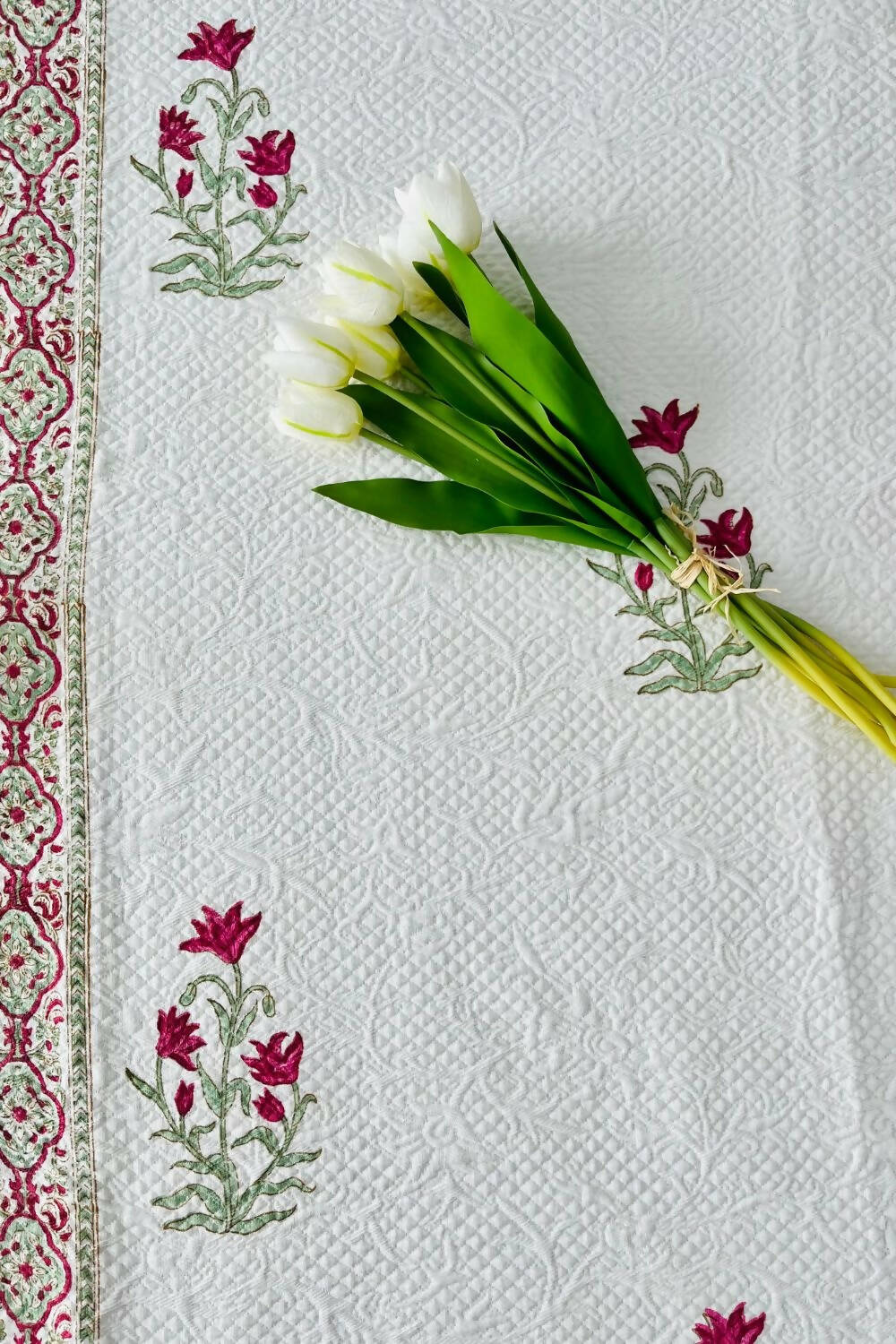 Petunia Handblock Printed Jacquard Bedcover