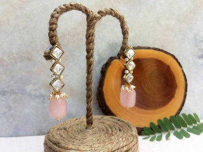 Natural Stone and Kundan Dangler Earrings