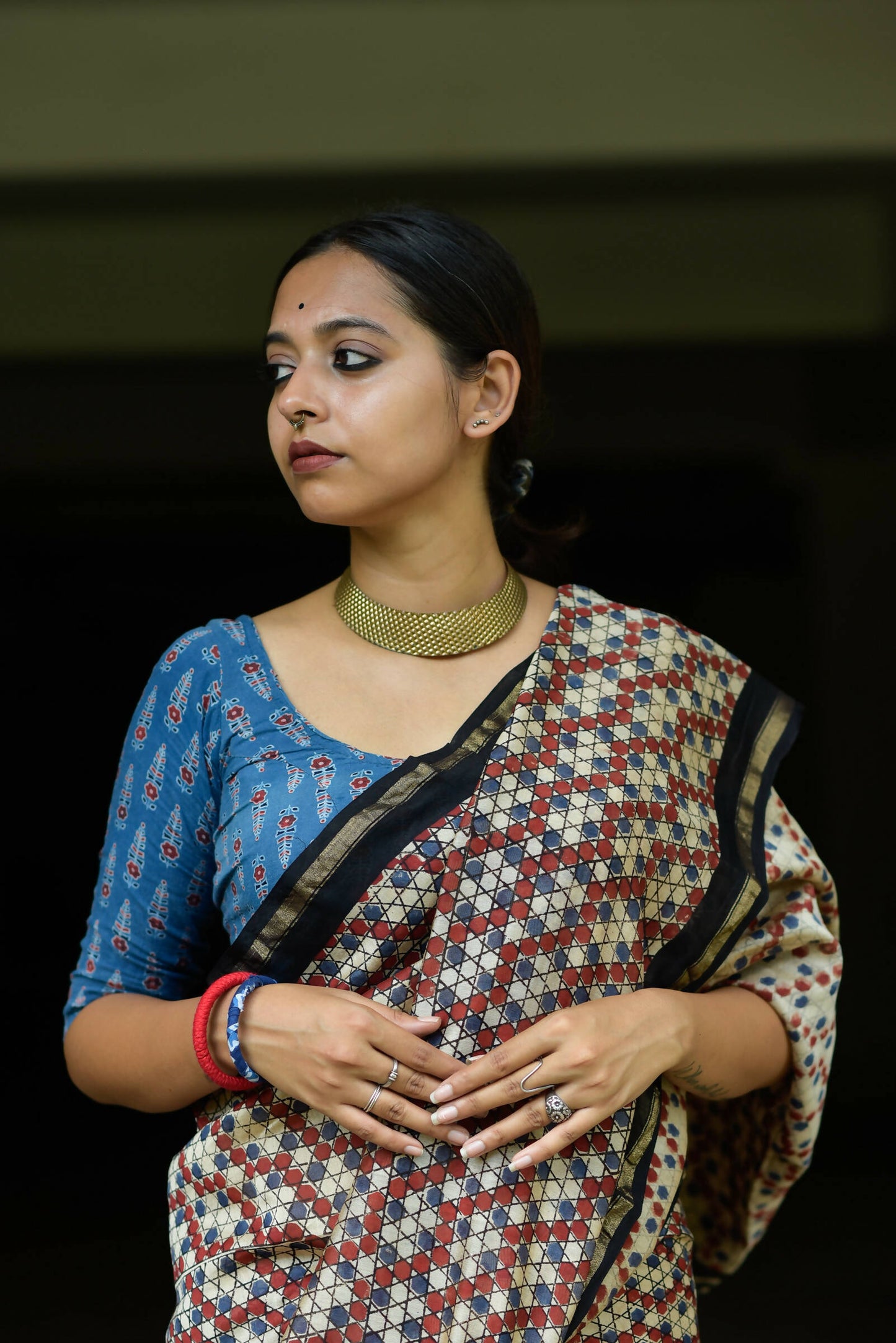 Chinese Checkers- Hand Block Print Chanderi Silk Saree