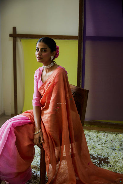 Suman Orange Pink Chanderi Saree