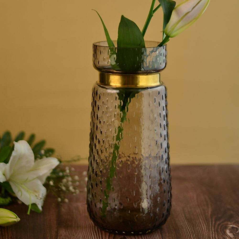 Amore Large Copper Glass Vase with Gold Ring