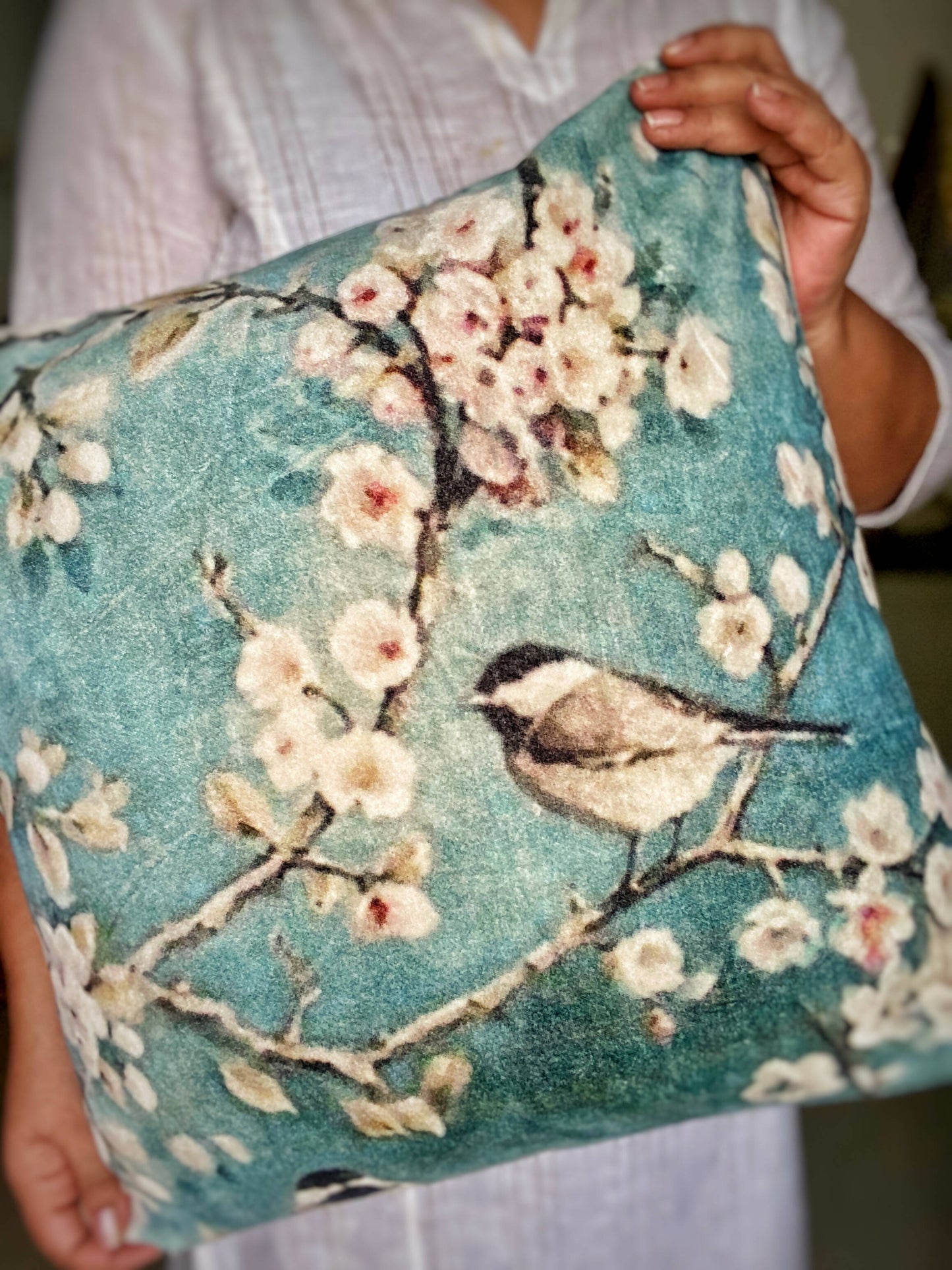 Vintage Sparrows Cushion Cover Dusty Green