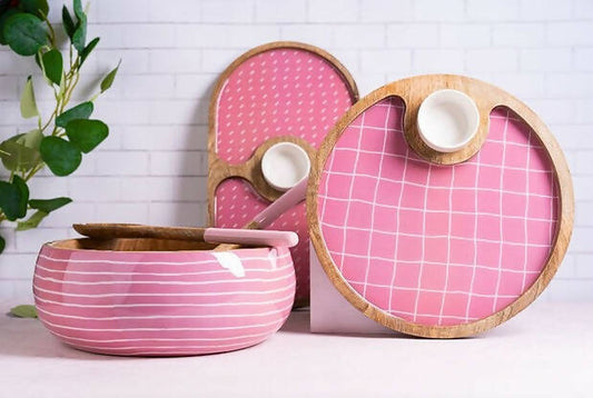 Salad Bowl + Server Set Wooden Blush Pink