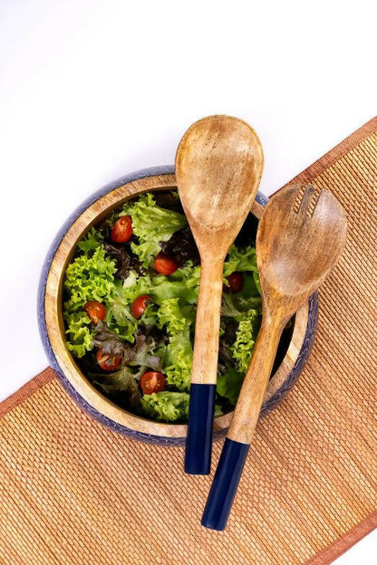 Salad Bowl + Server Set Wooden Wabi Sabi