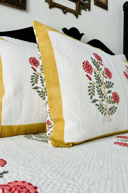 Wild RoseHandblock Printed Jacquard Bedcover