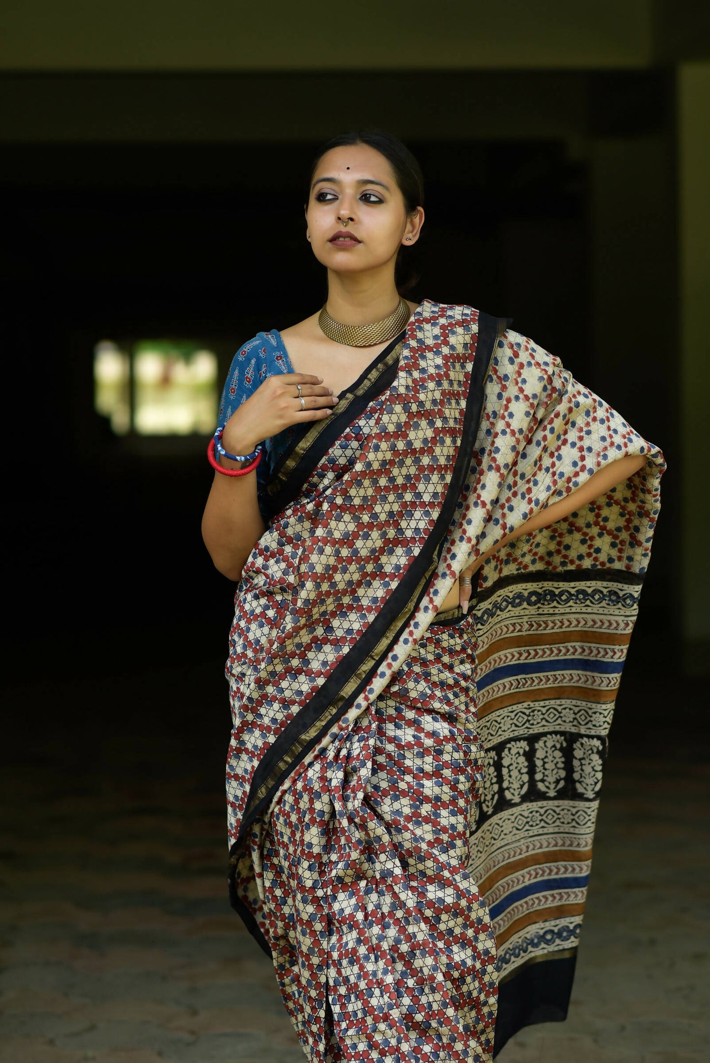 Chinese Checkers- Hand Block Print Chanderi Silk Saree