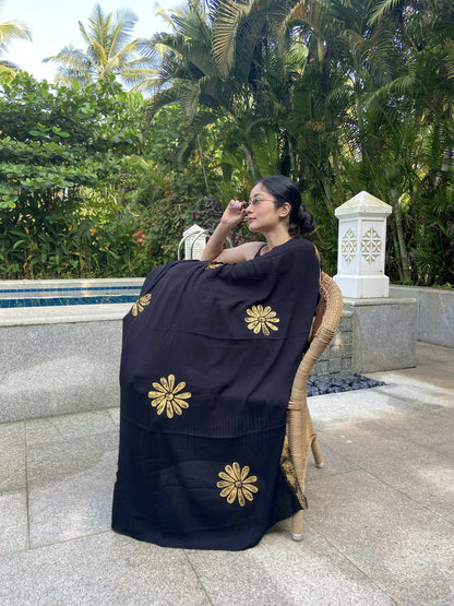 Black Viscose Crinkled Handpainted Saree