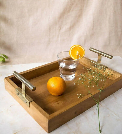 Wooden Rectangle Tray With T-Handle -  Large Size