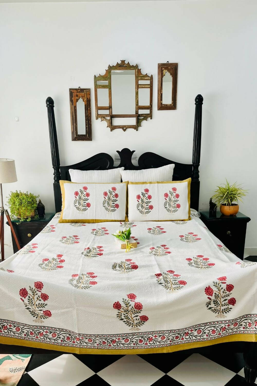 Wild RoseHandblock Printed Jacquard Bedcover